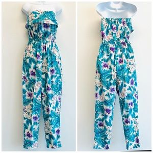 Winko Hawaii Vintage Floral Strapless Romper Jumpsuit